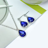 New Fashion Crystal Jewelry Set Red Blue Pendant Necklace Geometric Water Drop Dangle Earring For Women Bijoux Femme