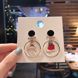 Rinhoo Christmas Circle Round Heart Deer Elk Pendant Earrings Piercing Ear Hook Earring Jewelry for Women