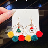 Rinhoo Christmas Circle Round Heart Deer Elk Pendant Earrings Piercing Ear Hook Earring Jewelry for Women