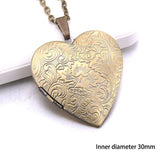 Romantic Photo Pendant Jewelry Retro copper Carved flower Photo Locket Necklace Fashion Women Photo Necklace
