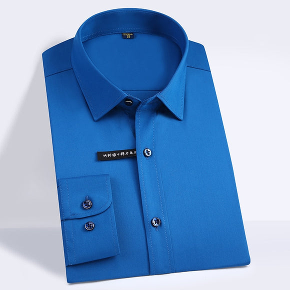 Men's Comfortable - Soft & Smooth Bamboo-fiber Dress Shirts Pocket-less Design Long Sleeve Standard-fit Classic Easy-care Shirt