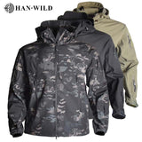 HAN WILD Shark Skin Hunting Jackets Shell Military Tactical Jacket Men Waterproof Fleece Clothing Multicam Coat Windbreakers 4XL