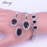 Risenj 925 Silver Jewelry Set Many Colors Zircons Top Quality Earrings Necklace Set With Bracelet Set Bridal Jewelry
