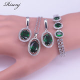 Risenj 925 Silver Jewelry Set Many Colors Zircons Top Quality Earrings Necklace Set With Bracelet Set Bridal Jewelry