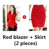 Red Skirt Suit 2 Pieces Set Fashion Business Women Suit Office Ladies Work Wear Uniform Interview Thin Blazer Hlaf Sleeve Top