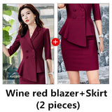 Red Skirt Suit 2 Pieces Set Fashion Business Women Suit Office Ladies Work Wear Uniform Interview Thin Blazer Hlaf Sleeve Top