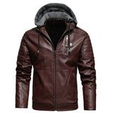 Men's Fleece Liner PU Leather Jackets Coats with Hood Autumn Winter Casual Motorcycle Jacket For Men Windbreaker Biker Jackets