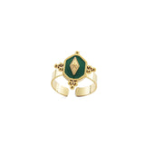 Wild&Free Stainless Steel Gold Geometric Open Rings For Women Vintage Green Enamel Gold Beads Rings Bohemian Adjustable Jewelry