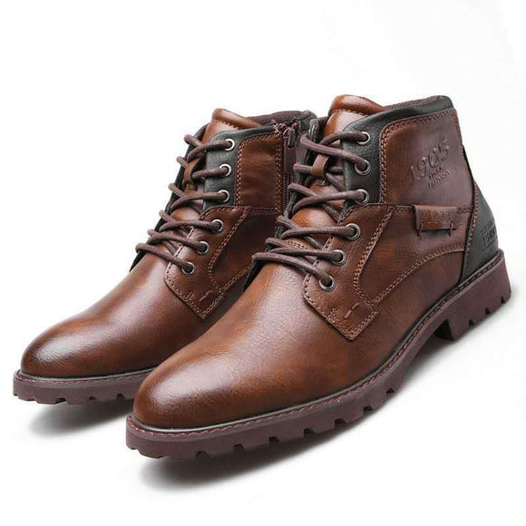RayZing Men Boots Spring Winter Boot American Style Vintage Fashion Shoes for Man Big Sizes 39-48 Martin Boots with Side Zipper