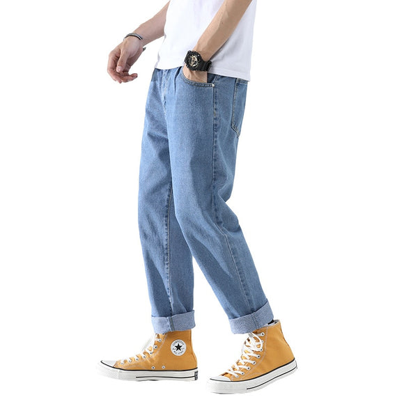 Men's 2019 Streetwear Loose Denim Pants Men Autumn Winter Straight Pants Male Fashion Pockets Cuffs Jeans Plus Size