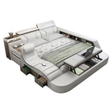 Genuine Leather multifunctional massage bed frame Nordic camas ultimate bed LED light Bluetooth speaker safe radio notepad board