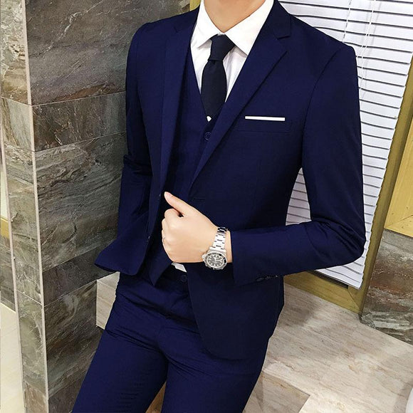 New 3 Pieces Business Blazer +Vest +Pants Suit Sets Men Autumn Fashion Solid Slim Wedding Set Vintage Classic Blazers Male