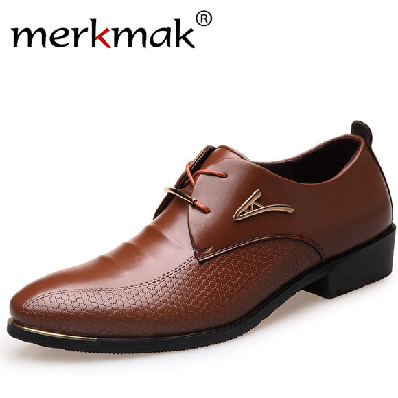 Merkmak Men Dress Shoes Fashion Pointed Toe Men's Business Casual Shoes Brown Black Leather Oxfords Shoes Big Size 38-48