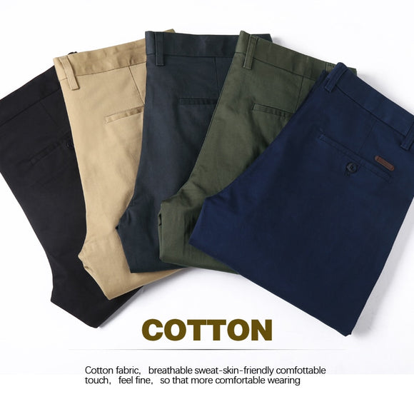 4 Color Classic Men's Solid Color Casual Pants Business Fashion Regular Fit Stretch Khaki Cotton Trousers Male Brand Green