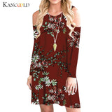 KANCOOLD dress Women Casual Sunflower Print Mini Dress Cold Shoulder Long Sleeve Pocket fashion new dress women 2019jul23