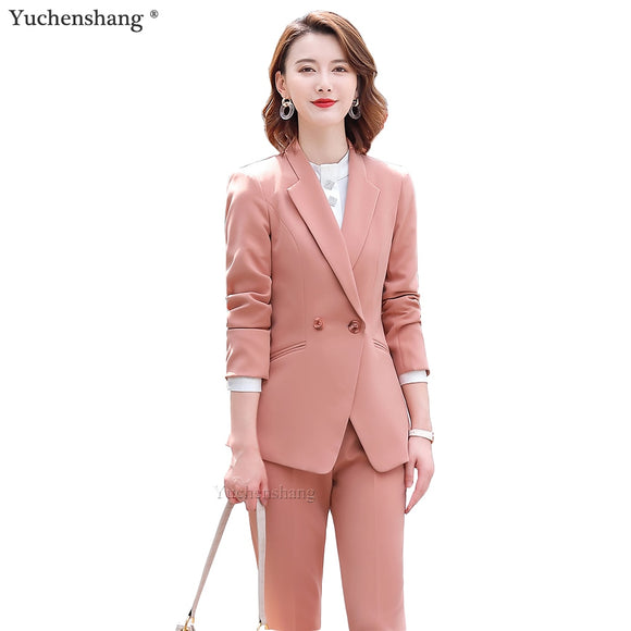 High Quality Pink Green Black Women Work Pant Suit 2 Piece Set Blazer Business Formal Jacket and Trousers For Interview