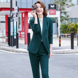 High Quality Pink Green Black Women Work Pant Suit 2 Piece Set Blazer Business Formal Jacket and Trousers For Interview