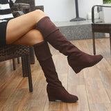 Boots Women Autumn Winter booties Ladies Fashion Wedge Boots Shoes Over The Knee Thigh High Suede Long Boots
