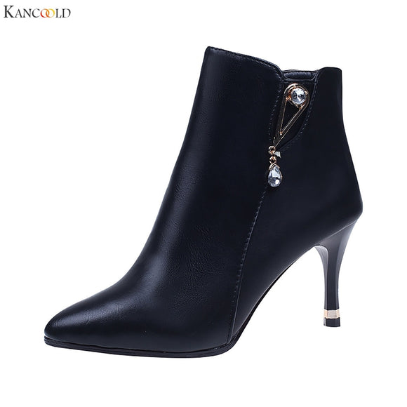 KANCOOLD New Fashion boots for women Zipper Soild Pointed Toe Thin Heel Casual high heels boots women shoes woman boots female