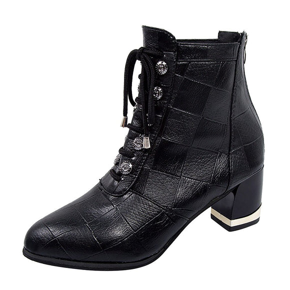 SAGACE Leisure Women's boots 2019 Fashion sexy ankle boots for women Solid Wedges Pointed Toe Plaid Mid Heel Boots Women Shoes