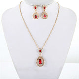 Luxury Red Crystal Jewelry Sets Water Drop Cubic Zirconia CZ Stone Necklace Earring Set Woman Wedding Accessory Valentine Gifts