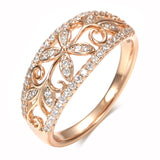Kinel Natural Zircon Crystal Flower Rings for Women 585 Rose Gold Fine Hollow Ethnic Wedding Ring Vintage Jewelry
