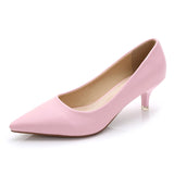 2020 New Women Med High Heels Ladies Pointed Toe Heeled Shoes Soft Leather Fashion Pumps For Woman Office Shoes Pink Red E0005