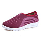 Women Mesh Flat With Cotton Casual Walking Stripe Sneakers Loafers Soft Shoes Breathable Comfort Spring Summer Ladies Shoes
