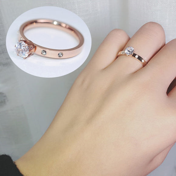 Love Jewelry Titanuim Steel Rose Gold Color Ring Crystal Ring For Women Couple Finger Rings Wedding  Size5-9 R008