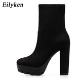 Eilyken 2021 New Fashion Autumn Winter High heels Ankle Boots Women Thick Heel Platform Boots Ladies Worker Boots size 41 42