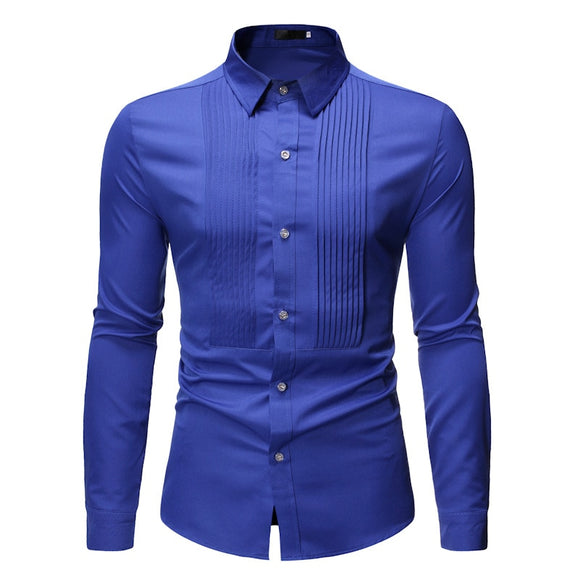 Royal Blue Wedding Tuxedo Shirt Men 2021 Brand Fashion Slim Fit Long Sleeve Mens Dress Shirts Business Casual Chemise Homme