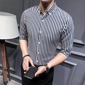2021 New Shirts for Men Clothing Korean Slim Fit Half Sleeve Shirt Men Casual Plus Size Business Formal Wear Chemise Homme 5XL-M