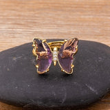 2021 New Fashion Design Gorgeous Butterfly Ring Sweet 10 Colors Transparent Crystal Adjustable Rings for Women Party Jewelry