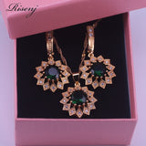 Risenj gold Bridal crystal Jewelry Sets Heart Green Cubic Zircon Earring Necklace chain Jewelry Sets for Women girls gift