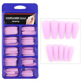WAKEFULNESS 100Pcs/Set Colorful Matte Fake Nail Art Tips Long Ballerina Coffin Nails ABS Full Cover Fasle Nails Manicure Tools