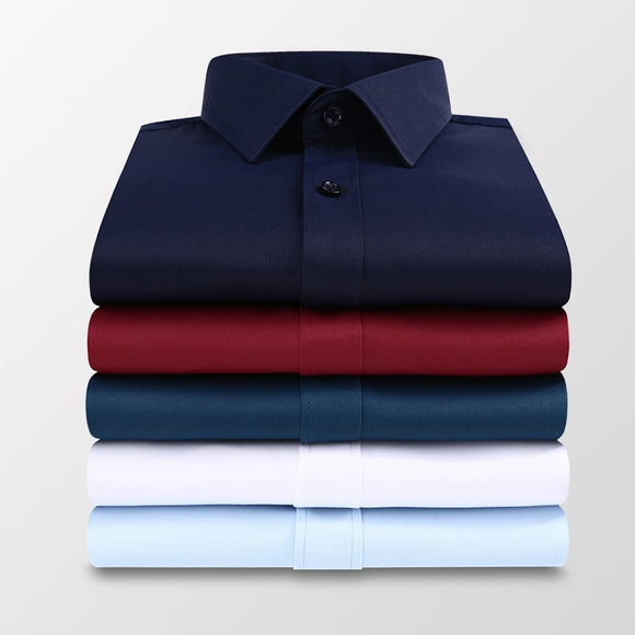 Plus Size 5XL 6XL 7XL Men Solid Color Business Shirt Fashion Casual Slim White Long Sleeve Shirt Male Brand Clothes