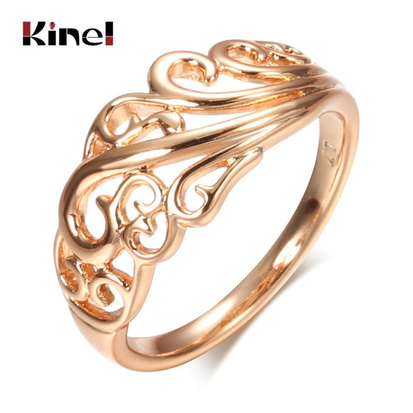 Kinel 2020 New Boho Hollow Flower 585 Rose Gold Ring for Women Ethnic Wedding Party Bride Rings Fine Jewelry