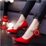 Zapatos Dama Women Cute Black Flock Summer Stiletto Heels for Party & Night Club Lady Red Comfort Spring Heel Shoes G6045