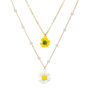 Fashion Layered Pearl Flower Pendant Necklace Female Small Daisy Pearl Chain Collar Necklace 2021 Bohemian Vintage Jewelry Gift