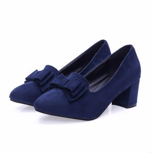 2021 slipony Brand Big Size Women spring shoes bow square shoe heel women Female Ladies Party With Bow slip on Brand Women Pumps
