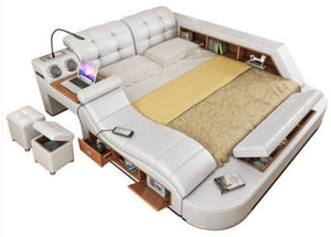 Genuine Leather multifunctional massage bed frame Nordic camas ultimate bed LED light Bluetooth speaker safe door to door