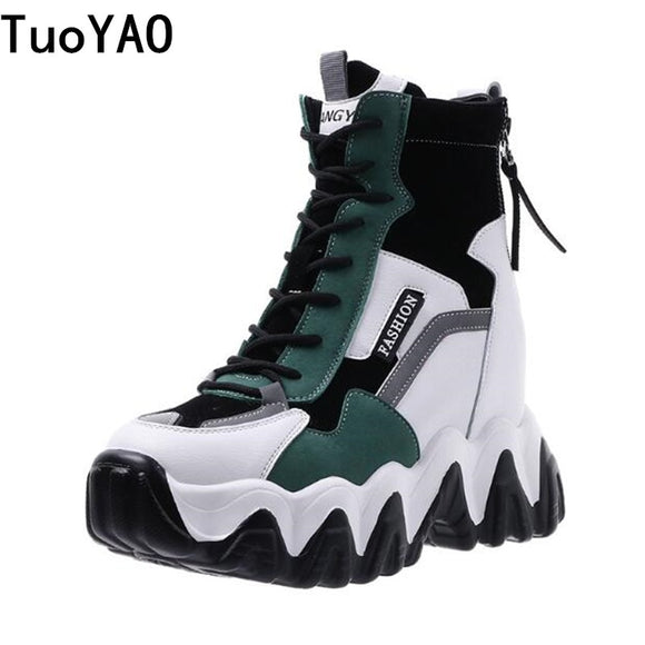 Spring Women Thick Sole Ankle Boots Autumn Luxury Platform Casual Boots Women's 8cm High Heels Wedge Boots Shoes Woman Sneakers