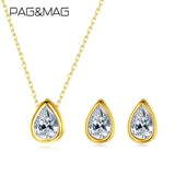 PAG&MAG Water Drop Cubic Zirconia Earrings Necklace Set Real 925 Sterling Silver Jewelry Set For Women 18K Gold Wedding Jewelry