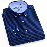 Men's Long Sleeve Oxford Plaid Striped Casual Shirt Front Patch Chest Pocket Regular-fit Button-down Collar Thick Work Shirts