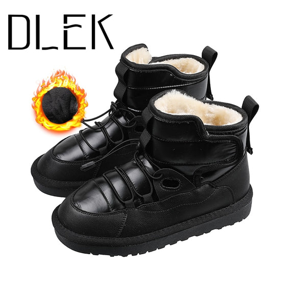 DLEK Warm Snow Shoes Elastic Band Snow Boots Flats New Fashion Furry Plush Outdoor Ankle Waterproof Women Fur Winter Boots