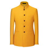 Chinese Stand Collar Men Blazer 6XL Big Size Solid Casual Suit Jacket Slim Fit Mens Wedding Blazers Yellow Burgundy White Q402