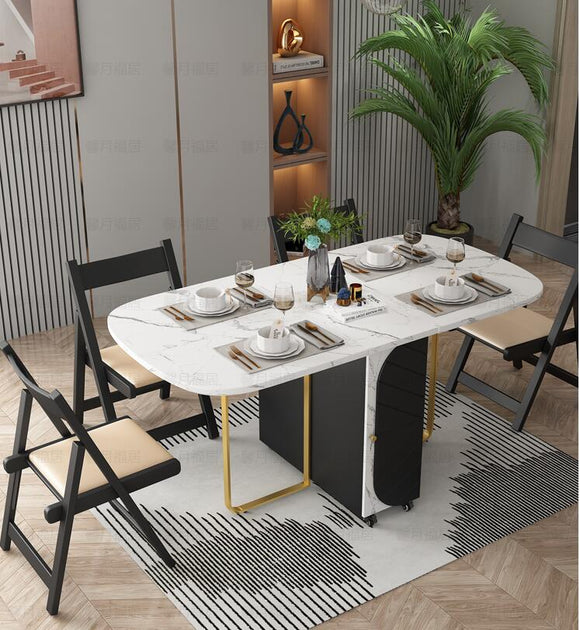 Folding table household small family northern European dining table marble multi-functional retractable dining table