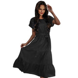 2021 New Arrival Womens Sunmmer Fashion Short-sleeved Loose-waisted Long Skirt Soild Color Dress With Belt