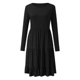 SAGACE Women's winter long-sleeved round neck solid color petal side dress loose knee-length dress  high quality 2020