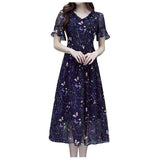 Sagace Fashion Long Sleeve Square Neck Wave Point Printing Long Sleeve Dress Short Sleeve V-neck Print Dress Women
